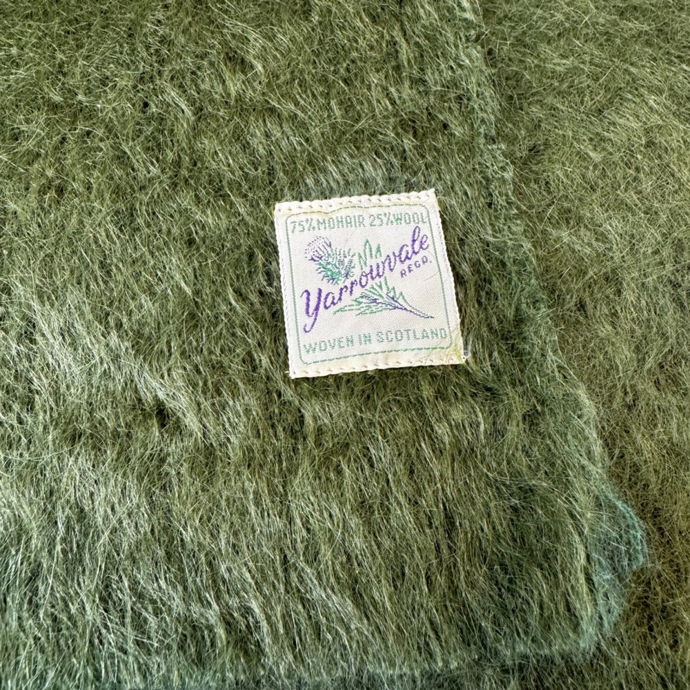 Yarrowvale Scotland Mohair Wool Blend Scarf Olive Green Fuzzy Shaggy Warm Soft